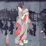 “Bela Paisagem ao Entardecer”, Ukiyo-ê, 75x 37cm, registrado no livro Ichiwan Kunichika publicado em 1863