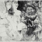 Pablo Picasso, La Patronne faiseuse d’anges, avec trois filles. Degas aux mains dans le dos (Mougins, 1 a 4 maio 1971). Ponta-seca e raspador sobre cobre. Estado II. Prova impressa por Crommelynck, 36,6x48,7 cm. Musée national Picasso-Paris. Foto: © RMN-Grand Palais (Musée national Picasso-Paris) / Hatala Béatrice © Succession Pablo Picasso / AUTVIS, Brasil, 2016.