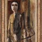 Lasar Segall  Figura com lâmpada serie as Erradias VII 1953  oleo s tela 1005 x 65 cm